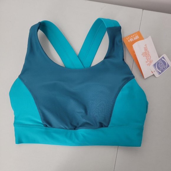 NEW UV SKINZ active Swim Top Bra Women's Size Small Padded Cups Blue Teal UPF 50 - Picture 1 of 11